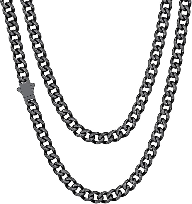ChainsHouse Cuban Chain Necklace for Men, Stainless Steel/Black/Gold Plated Miami Cuban Necklace 6/9/12MM Width 18"-30" Length Hip Hop Jewelry, Send Gift Box