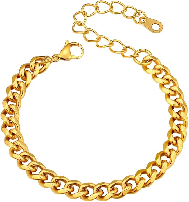 U7 Link Bracelets for Men, Cuban Link/Rope/Watch Band Solid Bracelet, Silver Black Gold Color Wrist Bracelet 3/6/9/12/15mm Width, 6.5/7.5/8.3 Inch Length, Hand Chain Jewelry for Mens Women