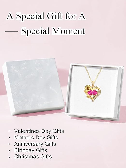 Sunflower Heart Necklace for Women 14K Gold Exquisite Anniversary Birthday Gifts for Wife Mother Her Double Birthstone Pendant jewelry‘You Are My Sunshine’