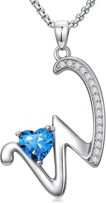Christmas Gifts for Women Alphabet A to Z Initial Birthstone Pendant Necklaces for Women - 18k White Gold Plated Personalized Name Jewelry Valentine Mothers Day Birthday Gifts for Women Her Girlfriend