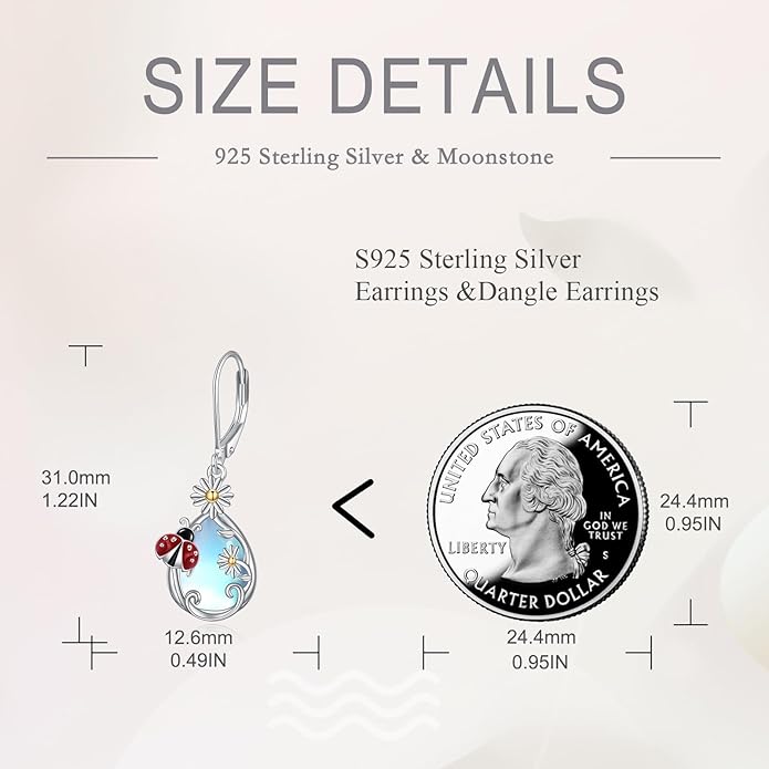 AOBOCO Butterfly/Dragonfly/Bee/Ladybug Leverback Earrings 925 Sterling Silver Rose Lotus Tulip Flower Filigree Dangle Earrings Teardrop Moonstone Larimar Turquoise Abalone Shell Jewelry Birthday Gifts for Women