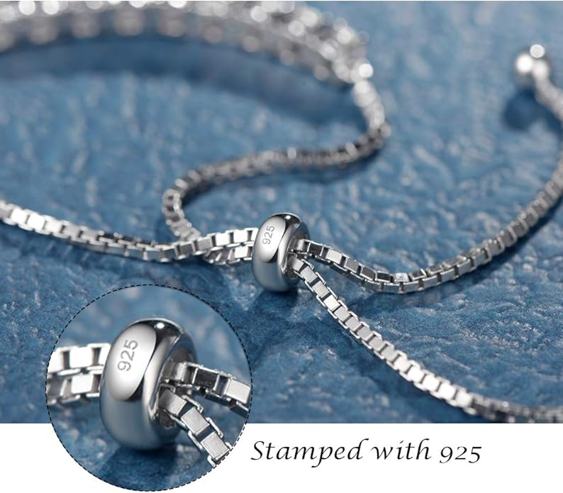 FANCIME Birthstone Bracelet Jewelry for Women Sterling Silver Tennis Bracelet Classic Bolo Adjustable Chain Fine Jewelry Anniversary Birthday Gifts for Women Mom Wife Her