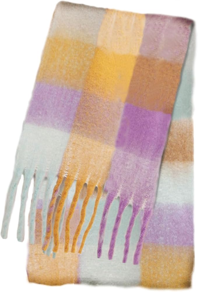 SHOHOKU Large Chunky Plaid Scarf Coloured Checked Oversized Scarf Tassel Soft Fall Winter Thick Warm Shawl Women