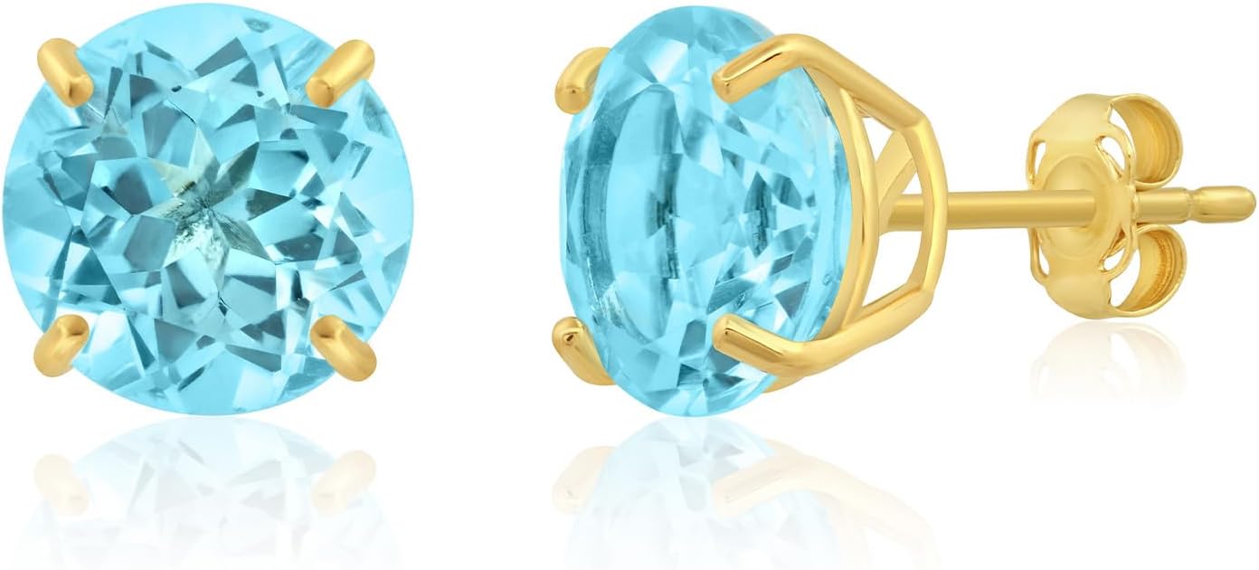 14k Gold Large Round Stud Earrings for Women | 9mm Birthstone Earrings | Gemstone Earrings for Women | Gemstone Stud Earrings for Women by MAX + STONE