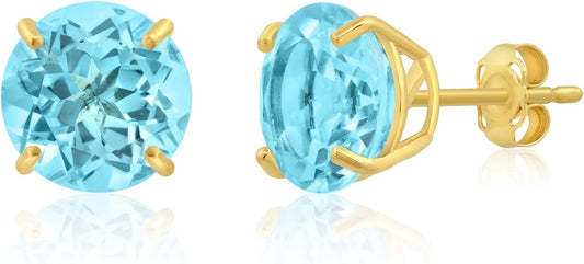 14k Gold Large Round Stud Earrings for Women | 9mm Birthstone Earrings | Gemstone Earrings for Women | Gemstone Stud Earrings for Women by MAX + STONE