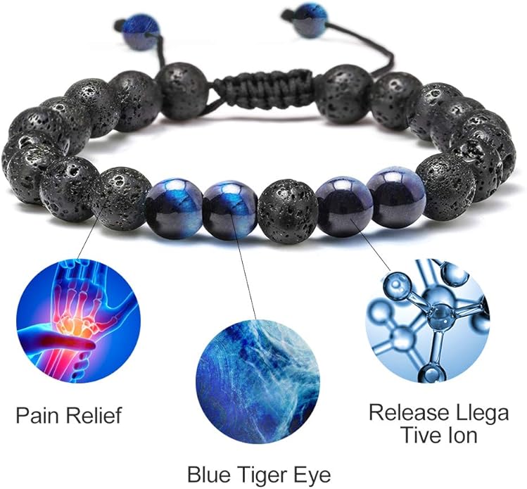 M MOOHAM Natural Stone Bracelets for Men - 8mm Tiger Eye, Matte Agate, Lava Rock - Teen Boys Gifts for Birthday, Anniversary, Christmas