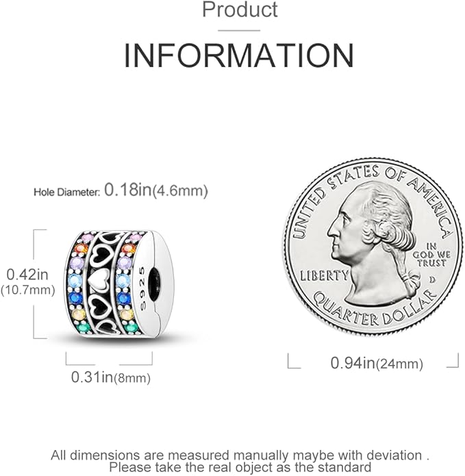 Parmuz Clip Spacer Charm for Bracelet 925 Sterling Silver Pave Cubic Zirconia Lock Stopper Bead Star Moon Evil Eye Jewelry Charm for Woman