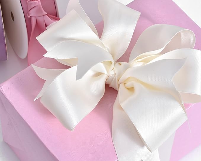 LEEQE 100 Yards Ivory Satin Ribbon Polyester Ribbon for Gift Wrapping Very Suitable for Weddings Party Hair Bow Invitation Decorations and More（1-1/2 inch X 50Yards X 2 Roll）