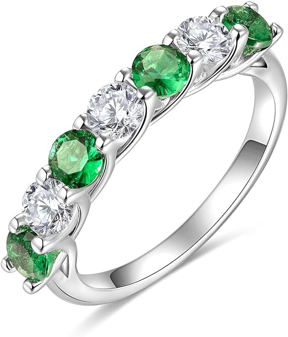 D Color VVS1 Clarity Moissanite and Sapphire/Ruby/Emerald Rings for Women, Solid 925 Sterling Silver, Anniversary Birthday Mothers Day Jewelry Gift, Stackable Wedding Ring, Size 4-11