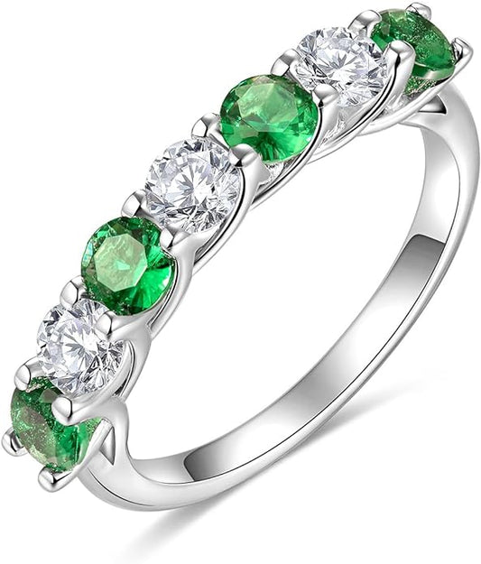D Color VVS1 Clarity Moissanite and Sapphire/Ruby/Emerald Rings for Women, Solid 925 Sterling Silver, Anniversary Birthday Mothers Day Jewelry Gift, Stackable Wedding Ring, Size 4-11