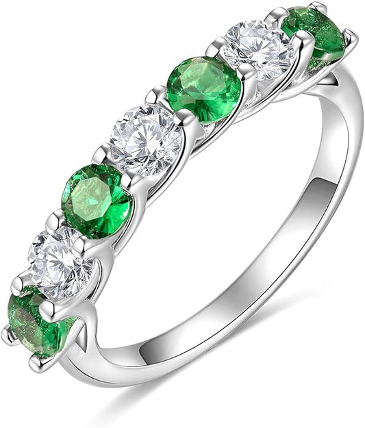 D Color VVS1 Clarity Moissanite and Sapphire/Ruby/Emerald Rings for Women, Solid 925 Sterling Silver, Anniversary Birthday Mothers Day Jewelry Gift, Stackable Wedding Ring, Size 4-11