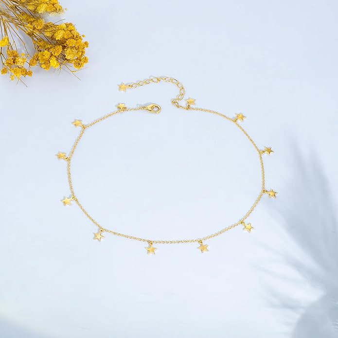 Star Necklace for Women White Gold 14K Gold Plated Layered Star Choker Necklace for Women Thanksgiving Christmas Jewelry Gifts
