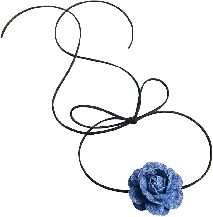 Black Choker Camellia Flower Lace-up Necklace For Women