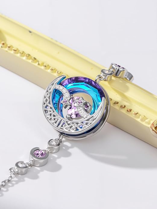 TOUPOP Birthstone Bracelet Moon and Star Bracelet 925 Sterling Silver Blue Crystal Jewelry Birthday Christmas Gifts for Women