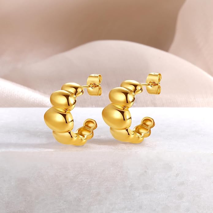 8YEARS Chunky Gold Hoop Earring for Women, 18K Gold Plated Lightweight Thick Hoops, Hypoallergenic Trendy Jewelry for Gift