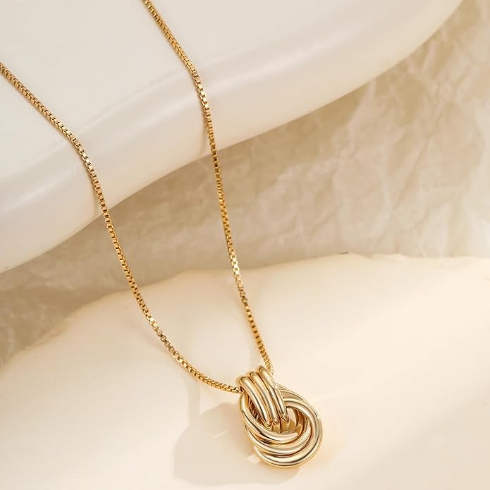 Gold Knot Pendant Necklace for Women Statement Gold Necklace 14K Gold Plated Knot Choker Trendy Jewelry