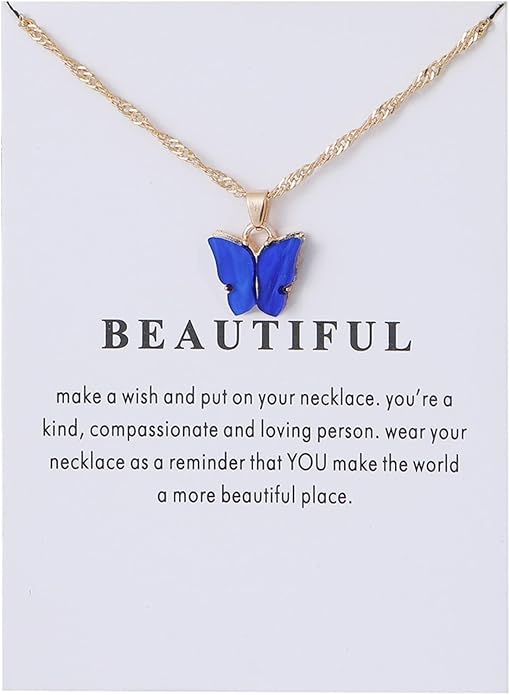 Rrdaily 9 Pcs Dainty Colorful Butterfly Pendant Necklace Set for Women,Bohemian Acrylic Butterfly Chain Necklace Cute Jewelry Gift