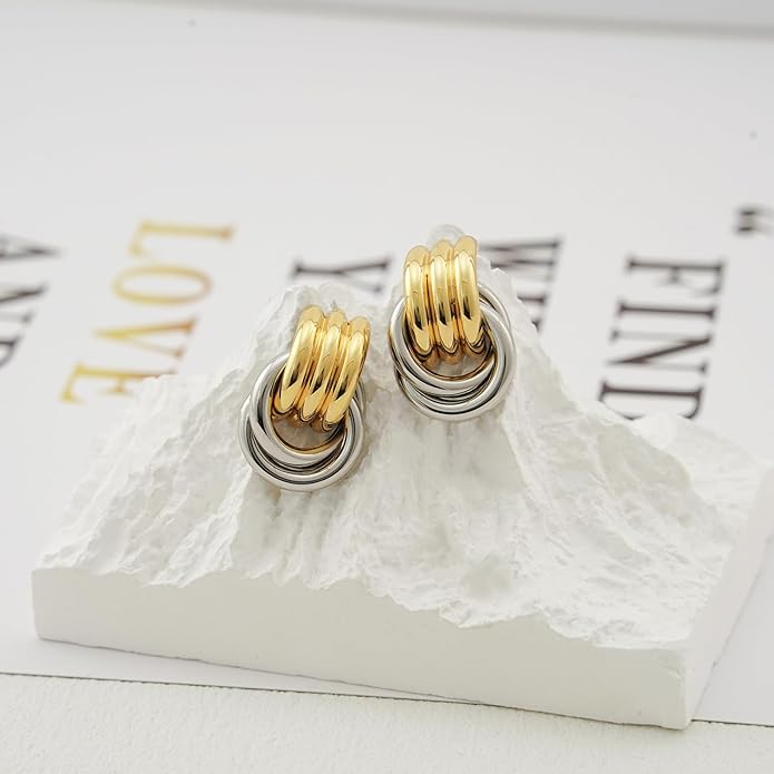 NIXMAX Chunky Small Knot Earrings Gold Silver Geometric Earrings for Women Dainty Gold and Silver Plated Dangle Drop Earrings Hypoallergenic and Lightweight Fashion Trendy Jewelry Gifts