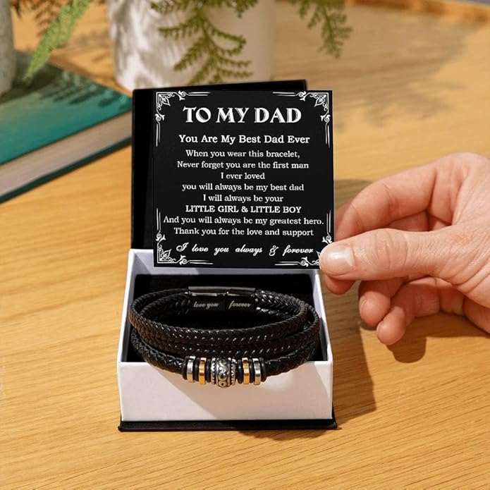 To My Dad Leather Bracelet Father's Day Gift for Dad with Loving Message Card Meaningful Gift from Son or Daughter Men’s Braided Bracelet for Dad Gift for Men Birthday Gift for Dad