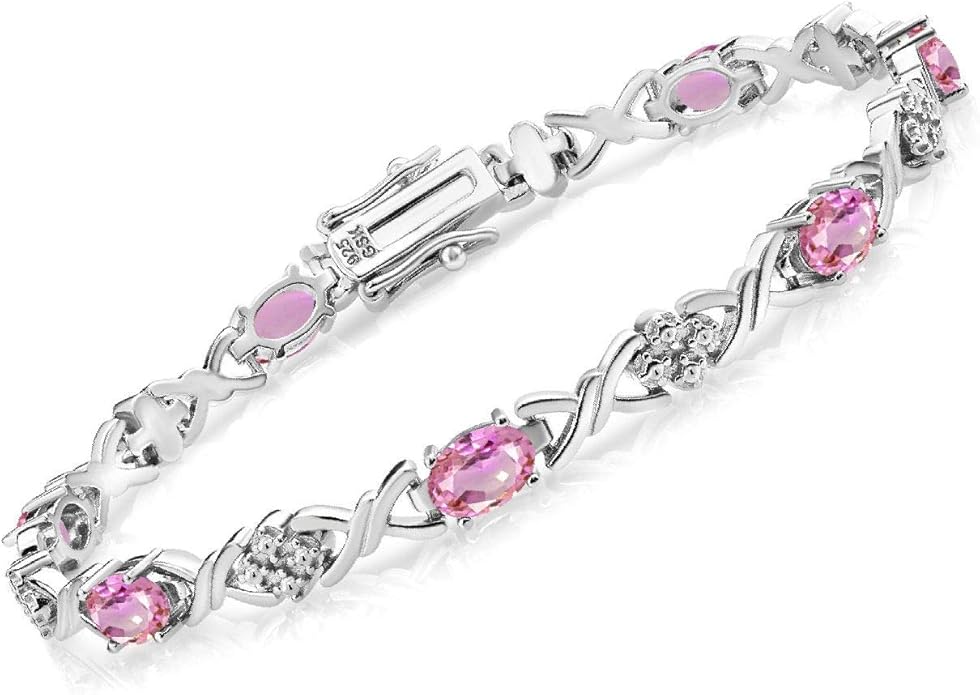 Gem Stone King 2-4 Cttw Infinity Link Gemstone Birthstone Tennis Bracelet for Women | 925 Sterling Silver | Oval 6X4MM | 7 Inch with Secure Clasp | Fine Jewelry for Her Mom Wife Anniversary