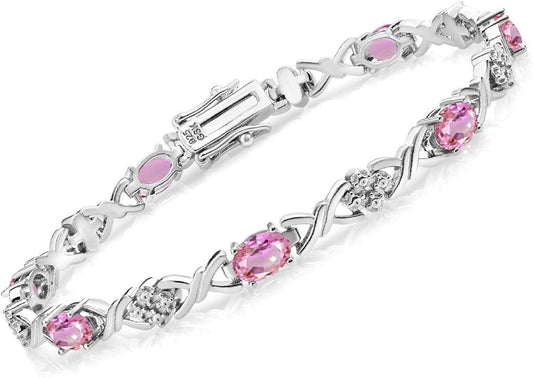 Gem Stone King 2-4 Cttw Infinity Link Gemstone Birthstone Tennis Bracelet for Women | 925 Sterling Silver | Oval 6X4MM | 7 Inch with Secure Clasp | Fine Jewelry for Her Mom Wife Anniversary