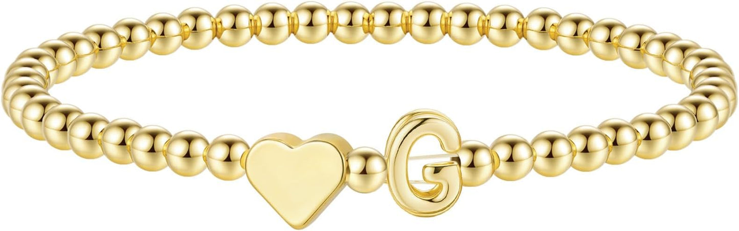 M MOOHAM Stocking Stuffers for Teen Girls Women - Dainty Gold Initial Beaded Bracelets for Women Trendy, Charm Letter A-Z Personalized Bracelet Jewelry Kids Christmas Gifts