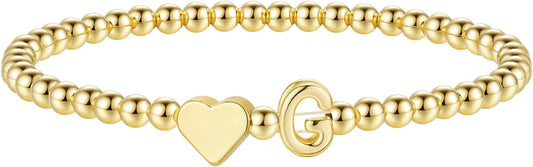 M MOOHAM Stocking Stuffers for Teen Girls Women - Dainty Gold Initial Beaded Bracelets for Women Trendy, Charm Letter A-Z Personalized Bracelet Jewelry Kids Christmas Gifts