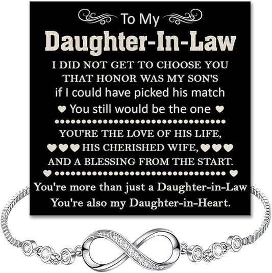 To My Beautiful Daughter In Law Bracelet From Mother-In-Law, Daughter In Law Birthday Gifts, Infinity Star Heart Bracelet For Her With Heartfelt Message Card & Elegant Box, Bonus Daughters Bracelets