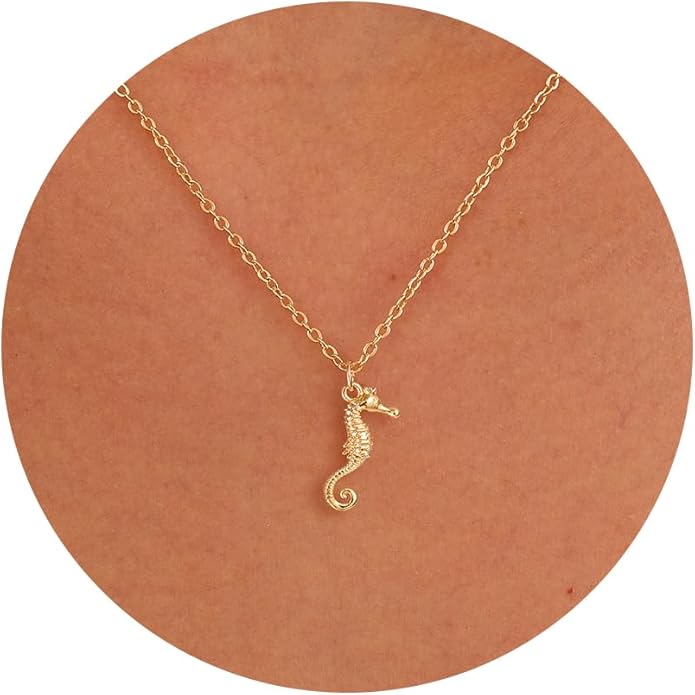 Gold Necklace for Women-14K Gold Plated Bow,Dragon,Shell, Palm Tree, Seahorse, Conch Shell,Sardines, Cowboy Boot,Bat,Bunny Pendant Beachy Jewelry for Women Gifts