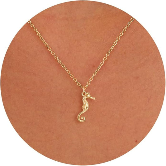 Gold Necklace for Women-14K Gold Plated Bow,Dragon,Shell, Palm Tree, Seahorse, Conch Shell,Sardines, Cowboy Boot,Bat,Bunny Pendant Beachy Jewelry for Women Gifts