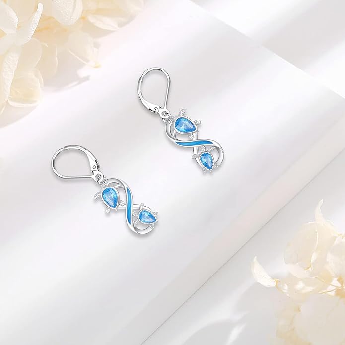 Sterling Silver Tree of Life/Flower/Bee/Animals/Cat/Hummingbird Dangle Earrings Moonstone Turquoise Drop Leverback Earrings Jewelry Gifts