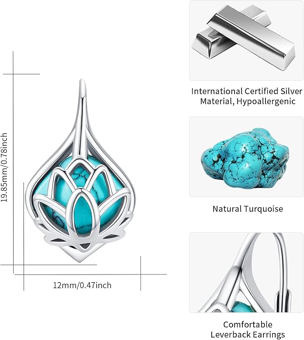 BDL Genuine Turquoise Jewelry for Women, Sterling Silver Earrings and Necklaces for Women, Leverback Dangle Drop Earrings Jewelry…