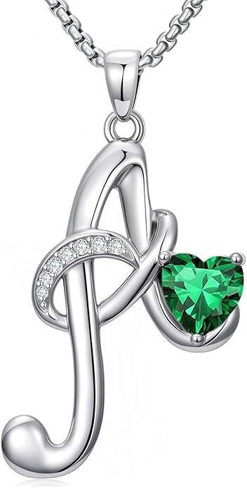 Christmas Gifts for Women Alphabet A to Z Initial Birthstone Pendant Necklaces for Women - 18k White Gold Plated Personalized Name Jewelry Valentine Mothers Day Birthday Gifts for Women Her Girlfriend