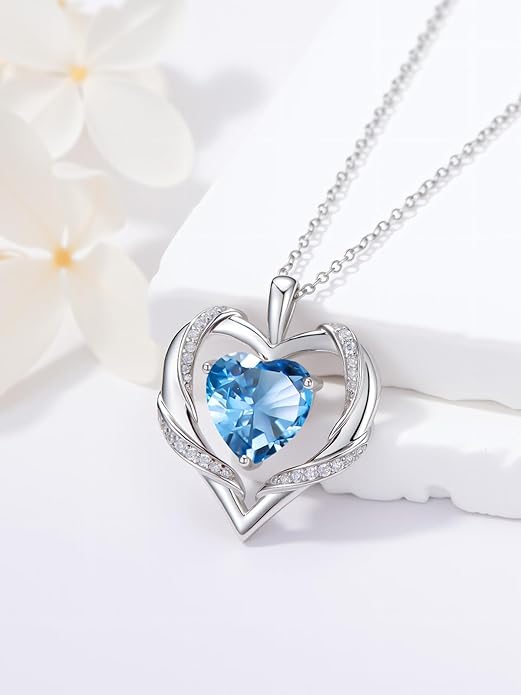 WINNICACA Birthday Gift for Mom Heart Necklace for Women 925 Sterling Silver Birthstone Necklace Jewelry Gift for Women Wife Her Girlfriend Sister
