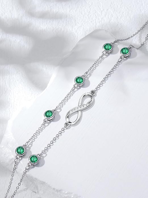 Dorunmo Anklet Bracelets for Women 925 Sterling Silver Infinity Anklets Bracelets Birthstone Jewelry Gifts for Mom Wife