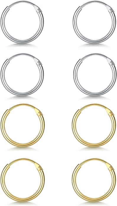 Silver Hoop Earrings- Cartilage Earring Small Hoop Earrings for Women Men,4 Pairs of Hypoallergenic 925 Sterling Silver Tragus Earrings