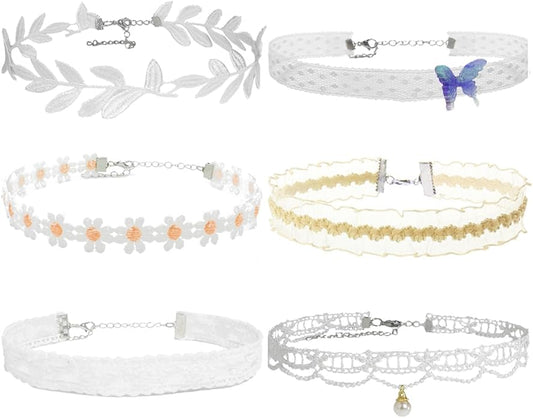 Nova&Aria Chokers Set For Women Heart Choker Necklaces Flower Pendant Velvet Cute Pink Turquoise Blue White Black Choker Necklace Christmas Colorful Lace Chokers
