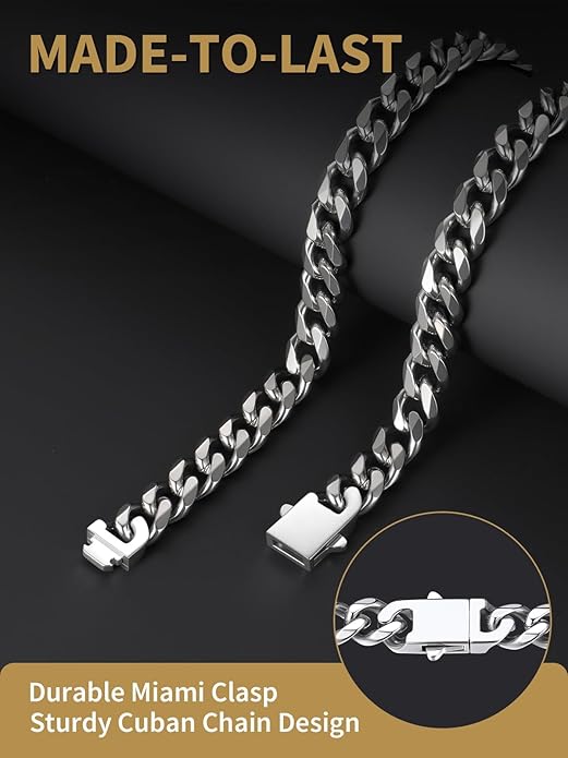 FindChic Cuban Link Chain for Men, 6/9/12mm Necklace Chain, Black/Gold Plated/Stainless Steel Necklace, Hypoallergenic & Tarnish-Proof Men's Jewelry Hip Hop Accessories, 18-30" Length Options
