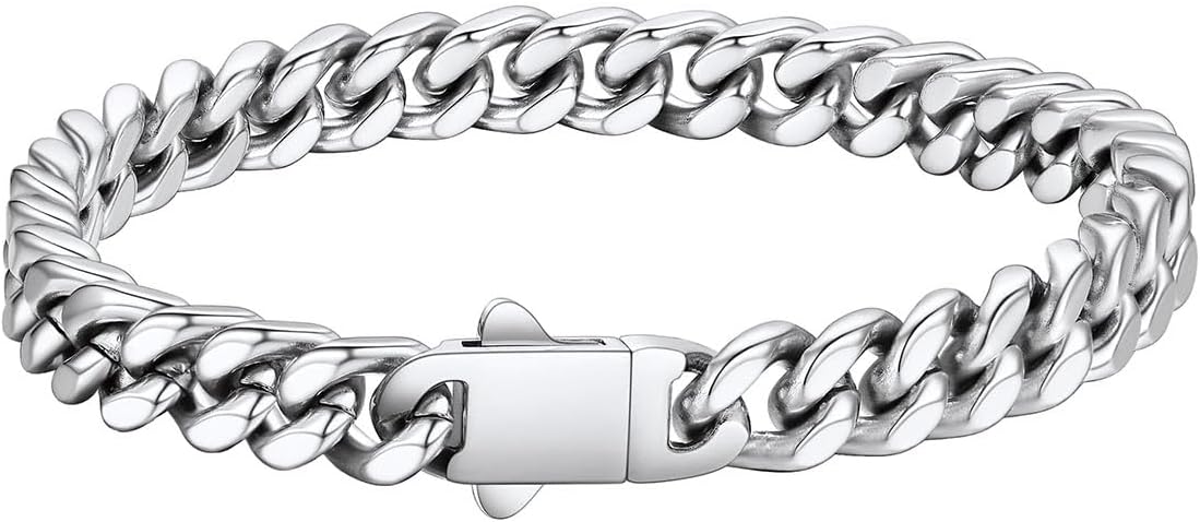 FaithHeart Mens Stainless Steel Cuban Link Bracelet - 5/7/9/12mm Width 7.5"/8.3"/9" Black/Silver/Gold Plated Heavy Duty Wrist Chain Bracelet Hip Hop Jewelry Birthday Gifts for Him