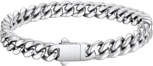 FaithHeart Mens Stainless Steel Cuban Link Bracelet - 5/7/9/12mm Width 7.5"/8.3"/9" Black/Silver/Gold Plated Heavy Duty Wrist Chain Bracelet Hip Hop Jewelry Birthday Gifts for Him