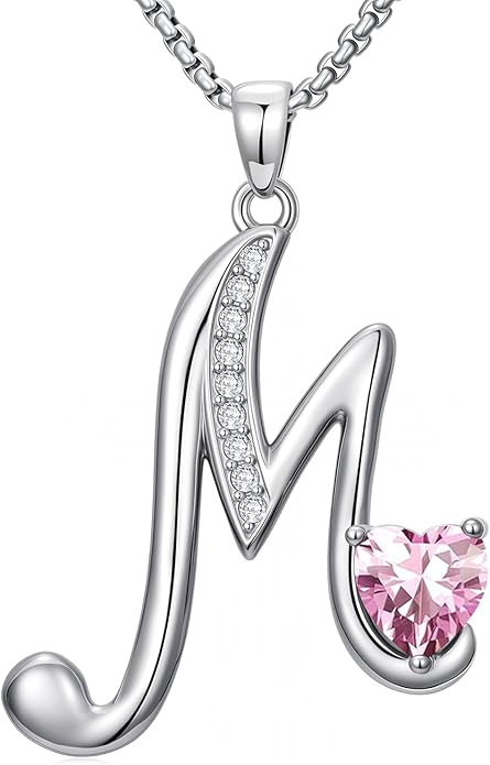 Christmas Gifts for Women Alphabet A to Z Initial Birthstone Pendant Necklaces for Women - 18k White Gold Plated Personalized Name Jewelry Valentine Mothers Day Birthday Gifts for Women Her Girlfriend