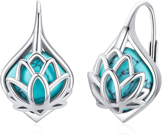 BDL Genuine Turquoise Jewelry for Women, Sterling Silver Earrings and Necklaces for Women, Leverback Dangle Drop Earrings Jewelry…