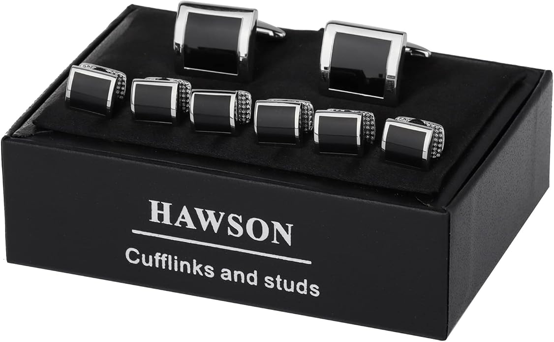HAWSON Cufflinks and Studs for Men with Gift Box, Gold or Silver Tone Cuff Links, Mens Jewelry or Accessories for Wedding Business Anniversary Birthday