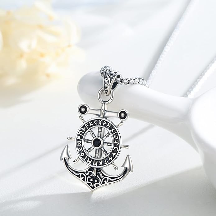 Aututer Anchor Necklace Sterling Silver Compass Pendant Viking Necklace Celtic Knot Irish Jewelry Gifts