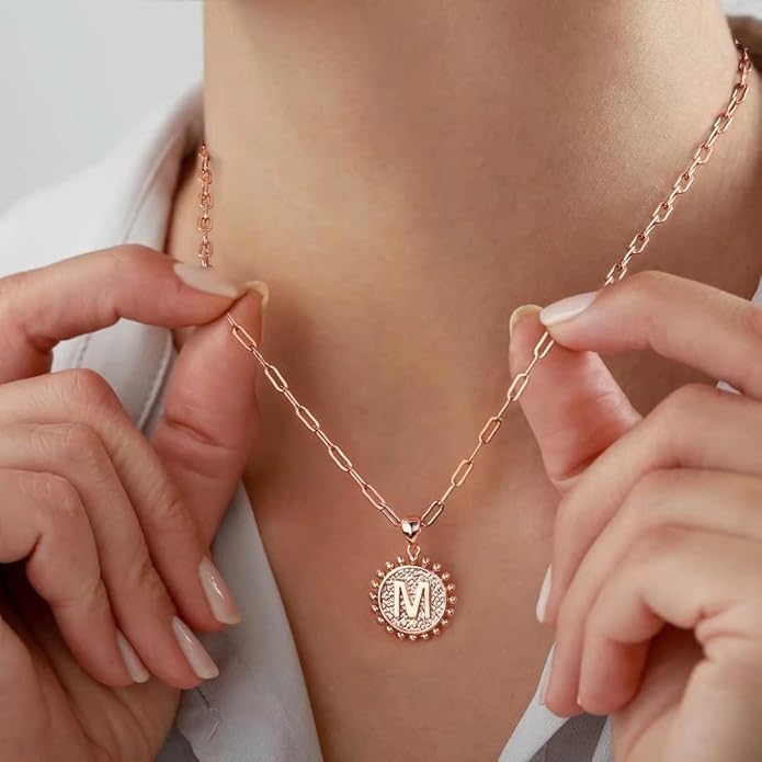 Ursteel Layered Initial Necklaces for Women, 14K-Gold-Plated Dainty Layering Paperclip Chain Necklaces for Women Jewelry