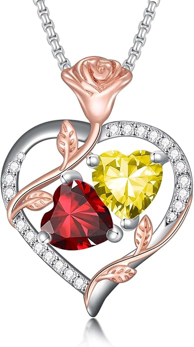 Christmas Gifts for Women Rose Heart Birthstone Pendant Necklace I Love You Forever Jewelry Valentine Mothers Day Birthday Gifts for Women Her Wife Girlfriend