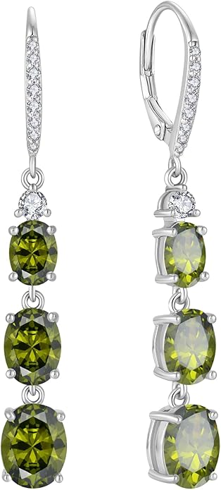 Women 925 Sterling Silver Birthstone 3-stone Leverback Drop Dangle Earrings 5A Cubic Zirconia Jewelry for Her