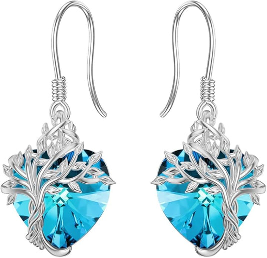 TOUPOP Tree of Life Earrings 925 Sterling Silver Family Tree Dangle Drop Earrings Crystal Jewelry Birthday Christmas Gifts for Women Her