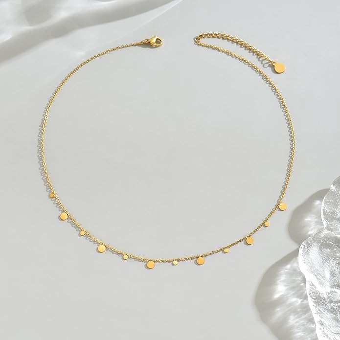 Gold Chain Necklace for Women 18K Gold Plated Stainless Steel Necklace Dainty Star Cross Heart Choker Chains Simple Delicate Minimalist Trendy Jewelry