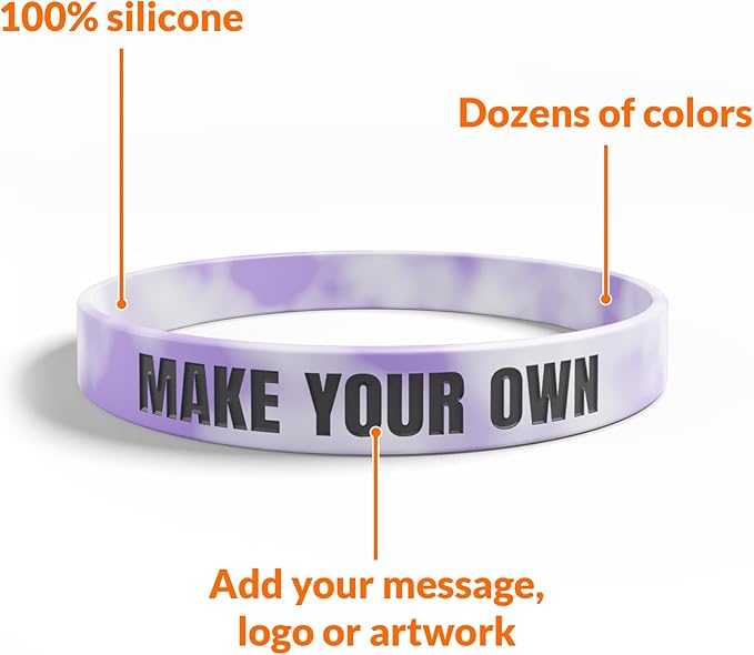 Custom Wristbands For Events, Fundraisers & Promotions | Add Text, Icons, & Logos | Bulk Rubber Bracelets | Classic 1/2” | 100% Silicone
